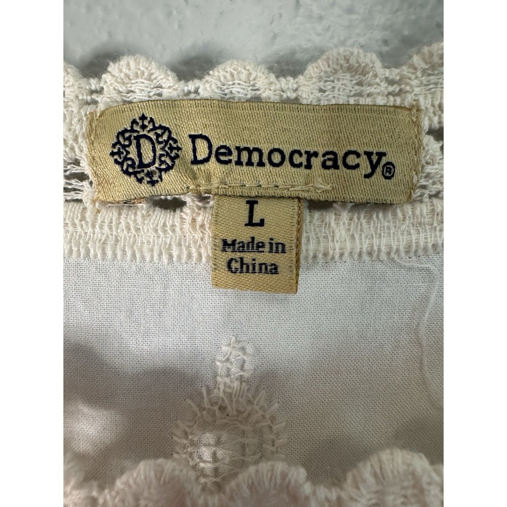 Democracy Embroidered Rayon Boho Peasant Top Crochet Lace Bell Sleeve L - Picture 8 of 10